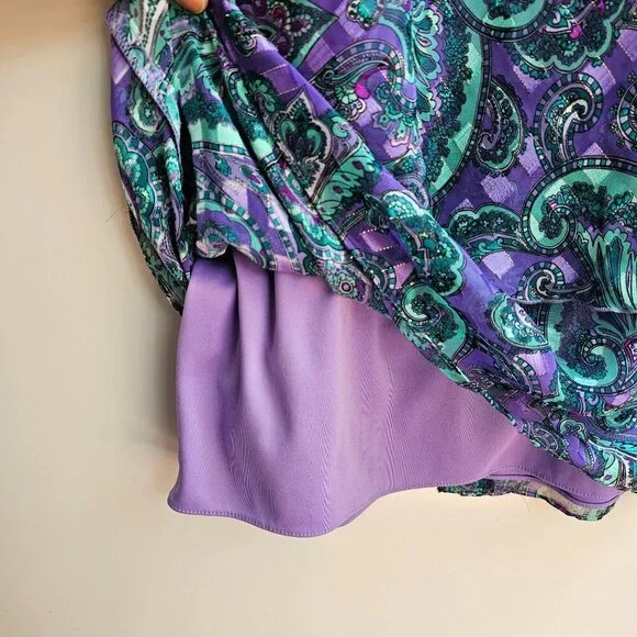 Vintage Patra Purple & Teal Paisley Sleeveless Tiered Dress,  Size 14, USA Made - Picture 6 of 8